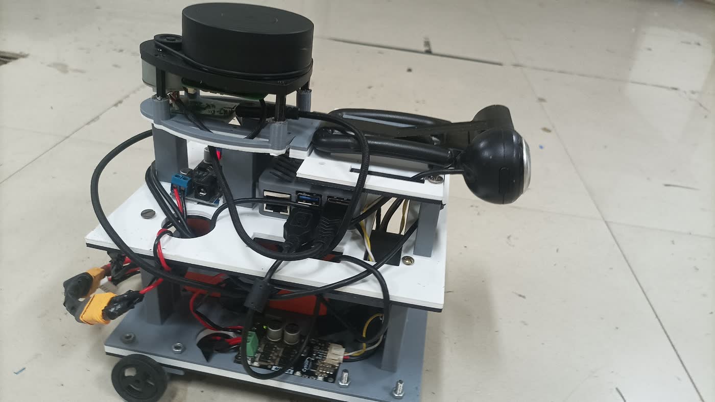 Close-up of the webcam mounted on the top deck of the robot.