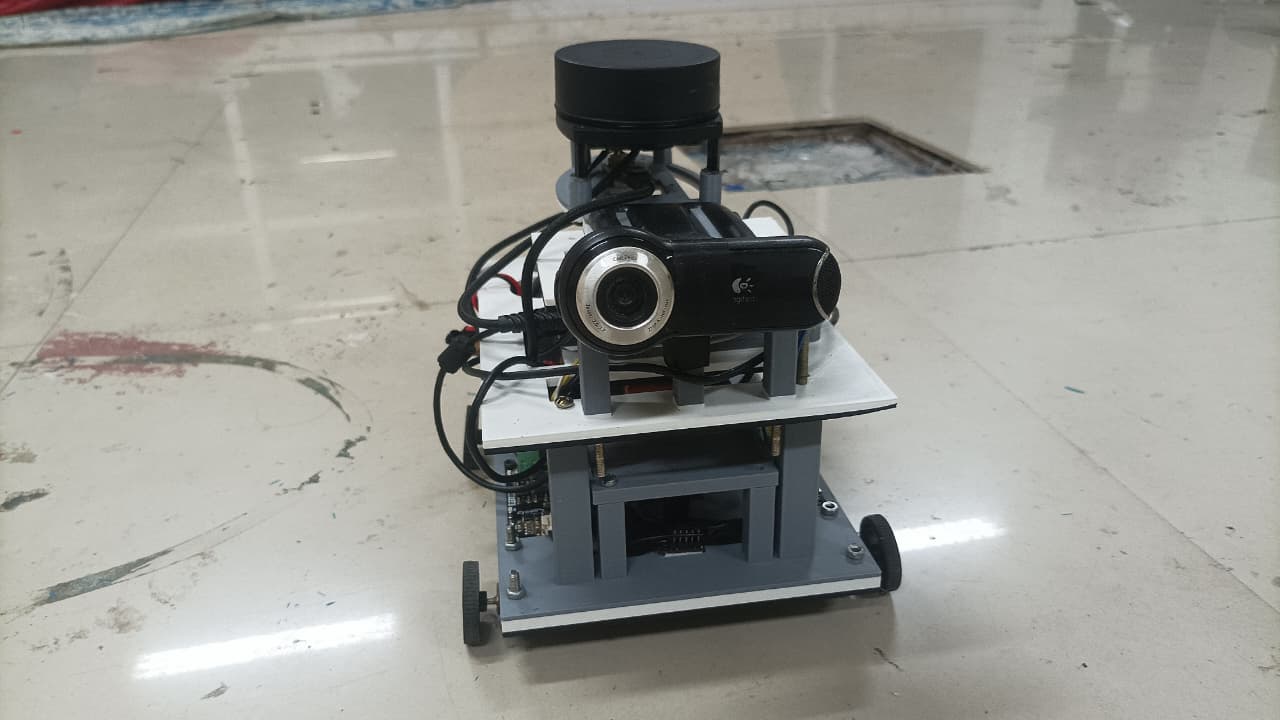 Front view of the robot showing the LIDAR mounted directly above the webcam.