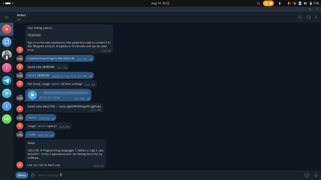 telenotes capturing from Telegram